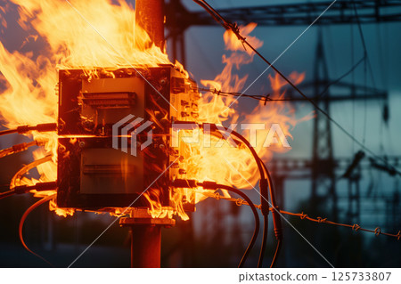 Fire did occur at electric power plant as result of explosion AI Generative 125733807