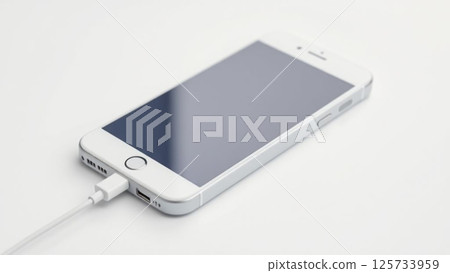 White phone on a white background. White smartphone is charging. Blur adds warmth to the photo. AI generated. White phone on a white background. White smartphone is charging. Blur adds warmth to the photo. AI generated. 125733959