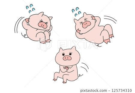 Illustration of a pig girl doing abdominal training 125734310