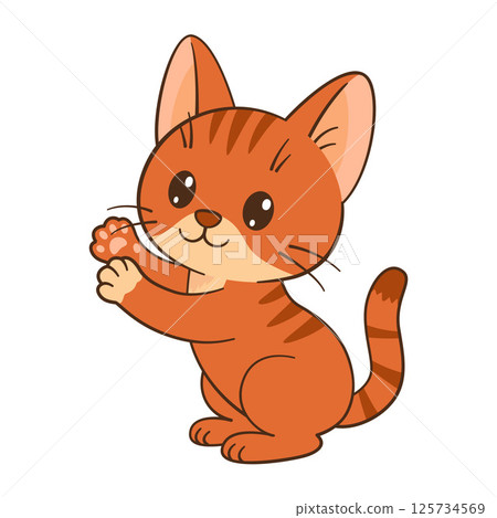 Cute orange tabby kitten wants to catch something with its paws. Hand drawn Flat tyle Cute orange tabby kitten wants to catch something with its paws. Hand drawn Flat tyle 125734569