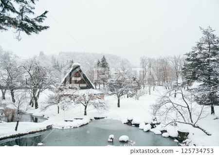 [Gifu Prefecture] Snowy winter in the Gassho-style villages of Shirakawa-go and Gokayama 125734753