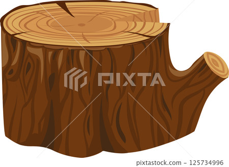 Tree stump featuring distinct growth rings and a small branch emerging from the side, set against a clean white background, highlighting natural textures and organic details Tree stump featuring distinct growth rings and a small branch emerging from the side, set against a clean white background, highlighting natural textures and organic details 125734996