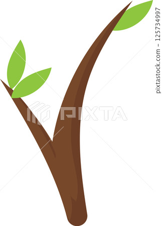 Small sprout with light green leaves emerging from a brown stem on a white background, symbolizing new life, vibrant growth, and the beauty of natures renewal 125734997