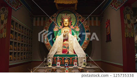 Gompas Are Buddhist Altars Or Monasteries Located In Himalayan Region. Altar Represents Triratna -three Jewels-, Buddha, Dharma -discussions And Teachings Of Buddha- And Sangha -monastery- Gompas Are Buddhist Altars Or Monasteries Located In Himalayan Region. Altar Represents Triratna -three Jewels-, Buddha, Dharma -discussions And Teachings Of Buddha- And Sangha -monastery- 125735338