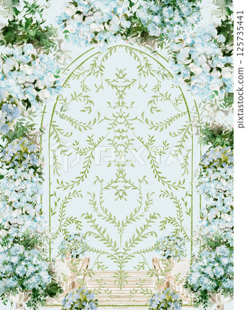 Watercolor card with wedding gate. Illustration Watercolor card with wedding gate. Illustration 125735441