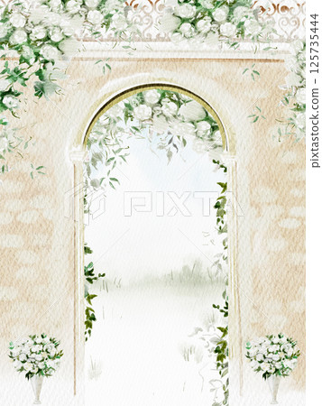 Watercolor wedding card with blooming roses. 125735444