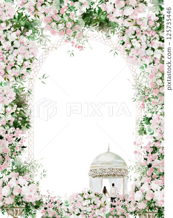 Watercolor card with wedding ceremony. Illustration 125735446