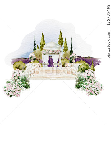 Watercolor card with wedding ceremony. Illustration Watercolor card with wedding ceremony. Illustration 125735468