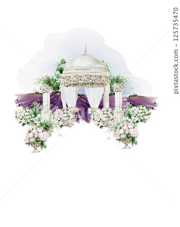 Watercolor card with wedding ceremony. Illustration Watercolor card with wedding ceremony. Illustration 125735470