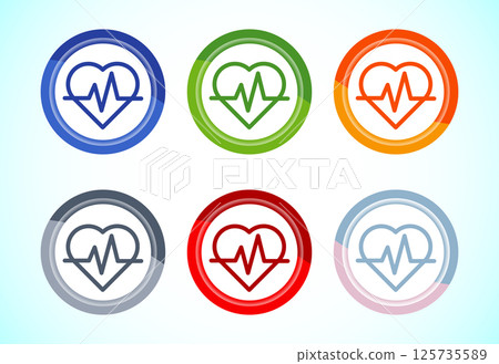 Heartbeat pulse icon design illustration, Medical heart sign symbol, 6 color button design set Heartbeat pulse icon design illustration, Medical heart sign symbol, 6 color button design set 125735589