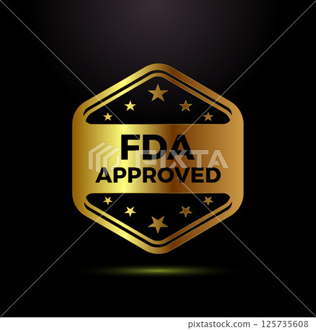 FDA approved icon design Illustration, Food and Drug administration badge label in gold color style FDA approved icon design Illustration, Food and Drug administration badge label in gold color style 125735608