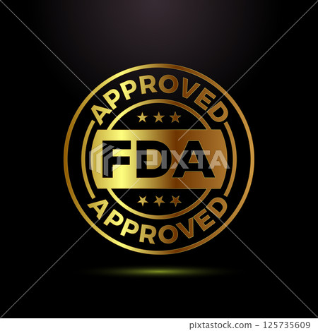 FDA approved icon design Illustration, Food and Drug administration badge label in gold color style 125735609