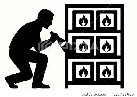 一名工人檢查易燃材料儲存區域的輪廓 125735639