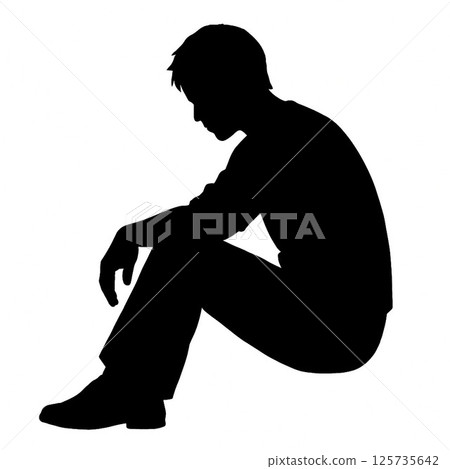 Silhouette of a man sitting and thinking 125735642