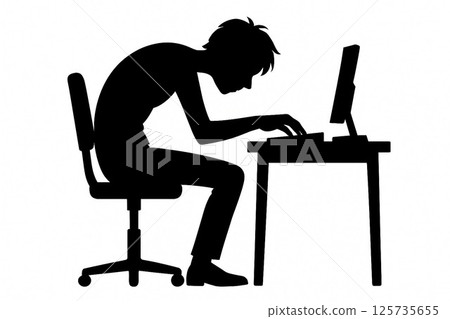 Silhouette conveying the danger of working in an awkward position Silhouette conveying the danger of working in an awkward position 125735655