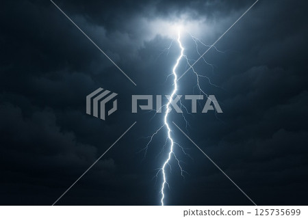 A powerful scene of a night sky with lightning 125735699