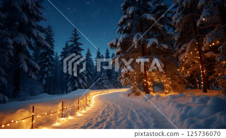 Magical Winter Walk Under a Starry Sky 125736070