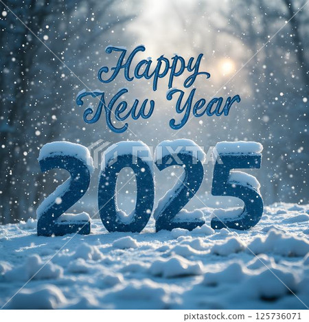 New Year 2025 Celebration in Snowy Scene with Blue Text 125736071