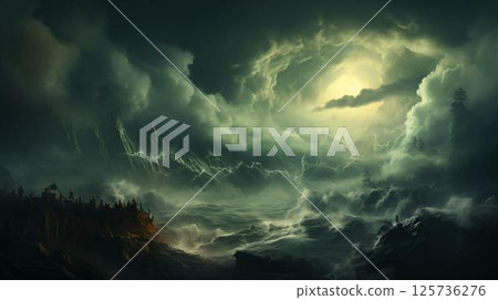 Bad weather and gray sky during a storm and hurricane storm 125736276