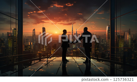 Two people businessman shaking hands to confirm a business deal agreement 125736321