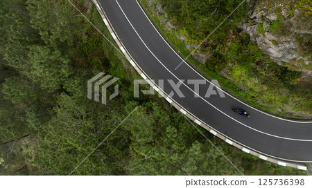 Motorcycle Rider Driving in High Mountain Landscape, Madeira Island , Portugal Motorcycle Rider Driving in High Mountain Landscape, Madeira Island , Portugal 125736398