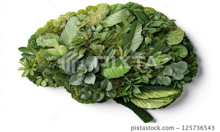 Green Brain Shaped From Various Lush Foliage Representing Ecology and Sustainability Green Brain Shaped From Various Lush Foliage Representing Ecology and Sustainability 125736543