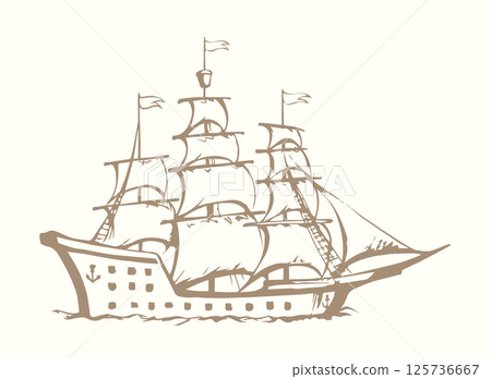 Sailing vessel. Vector drawing ship Sailing vessel. Vector drawing ship 125736667