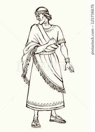 Ancient man in rich clothes. Vector drawing 125736676