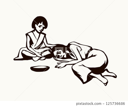 People suffering from hunger. Vector drawing 125736686
