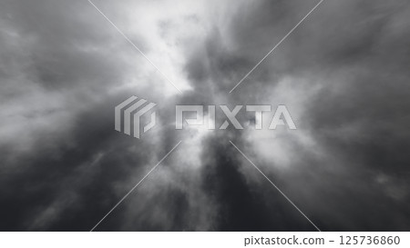 Gray cloudy daytime sky with rays of light shining through the clouds Gray cloudy daytime sky with rays of light shining through the clouds 125736860