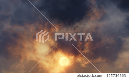 傍晚天空的太陽和背光雲 傍晚天空的太陽和背光雲 125736863