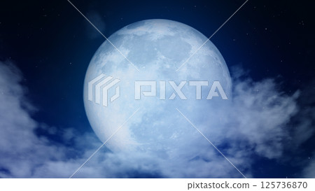Night sky with stars, thin clouds and a large full moon Night sky with stars, thin clouds and a large full moon 125736870
