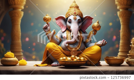Lord Ganesha, depicted in a soft background 125736997