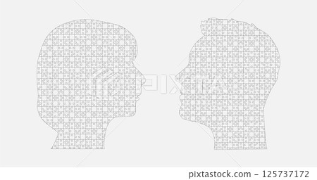 Head woman and man made puzzle pieces, education Head woman and man made puzzle pieces, education 125737172
