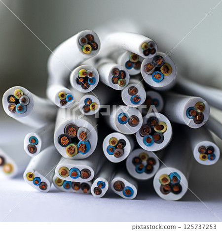 A macro perspective of color-coded wires showcasing precision 125737253