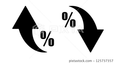 Interest rate change icon. Up and down arrows with percent symbols. Vector pictogram for financial growth and decline, market trend, inflation, deflation, economic rate concept. Interest rate change icon. Up and down arrows with percent symbols. Vector pictogram for financial growth and decline, market trend, inflation, deflation, economic rate concept. 125737357