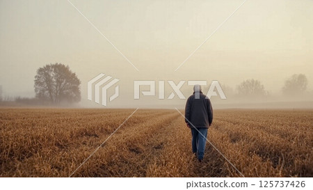 Man against a yellow wheat field Man against a yellow wheat field 125737426