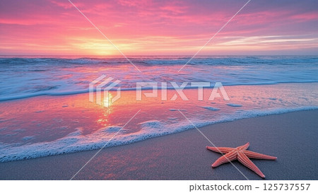 Pink sunset on the ocean 125737557