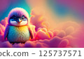 Fluffy baby penguin with vibrant plush fur in pastel and vivid hues charm big eyes. 125737571