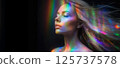 Iridescent image of the human aura and the positive energy of the human aura. Beautiful girl meditates 125737578