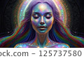 Iridescent image of the human aura and the positive energy of the human aura. Beautiful girl meditates 125737580