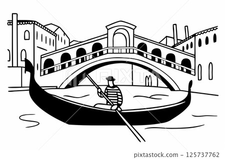 Man in gondola on the canal in venice vector illustration 125737762