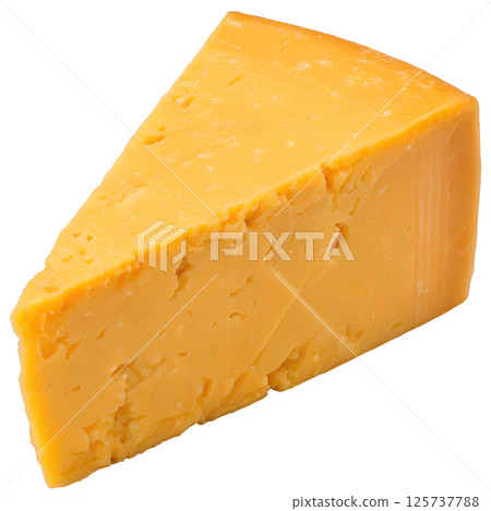 Delicious triangle of cheddar cheese isolated on the transparent background, italian dairy delicacy Delicious triangle of cheddar cheese isolated on the transparent background, italian dairy delicacy 125737788