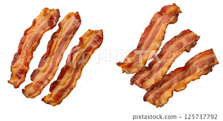 Delicious crispy bacon strips isolated on the transparent background 125737792