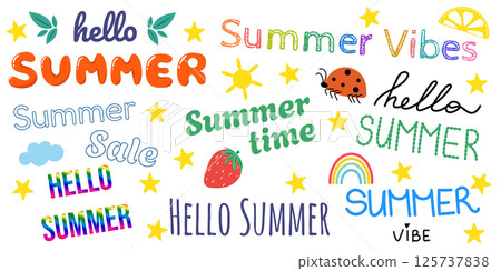 Summer lettering set. Hello summer text. Summer time. Summer vibes 125737838