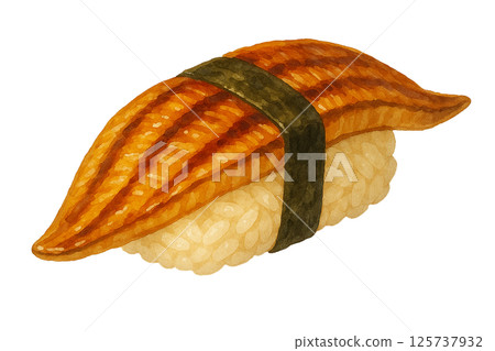 海鰻握壽司的插圖|水彩風格，海鰻，日本食材，白色背景 125737932