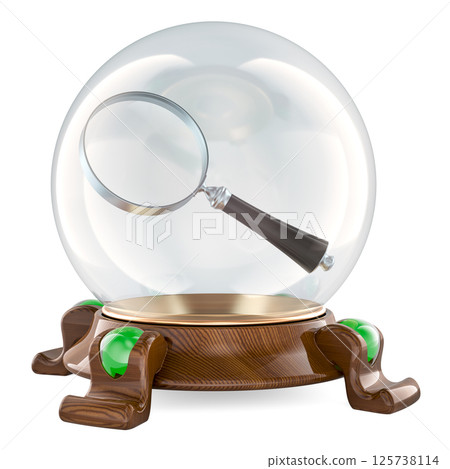 Crystal Ball with loupe, 3D rendering 125738114