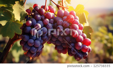 Blue delicious juicy ripe grapes hanging on a branch 125738335
