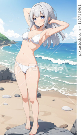 Woman in white bikini in the sea 125738461