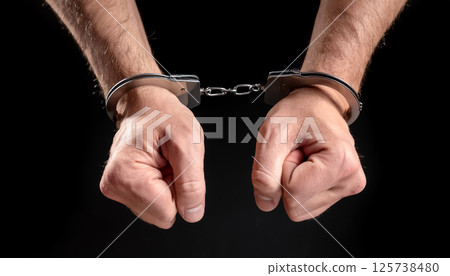 戴著手銬的人的正面照/呼籲克制和不自由的具有衝擊力的資訊資料 125738480
